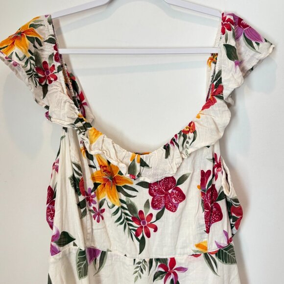 Old Navy Floral Ruffle Smocked Neutral Boho Lined Tropical Dress Size 2XL- b87 - Picture 7 of 16